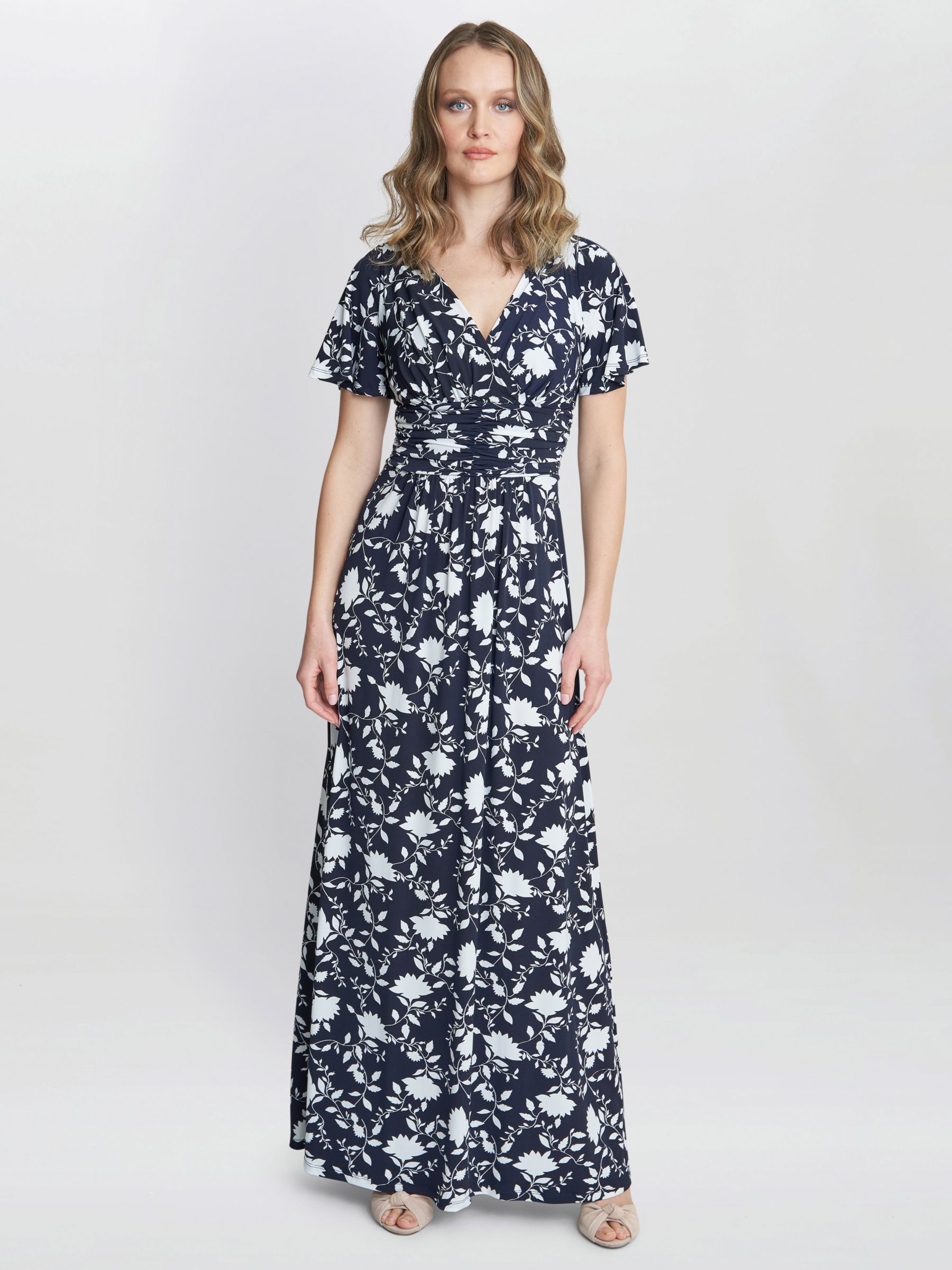 Gina Bacconi Faye Jersey Maxi Dress, Navy/White at John Lewis & Partners