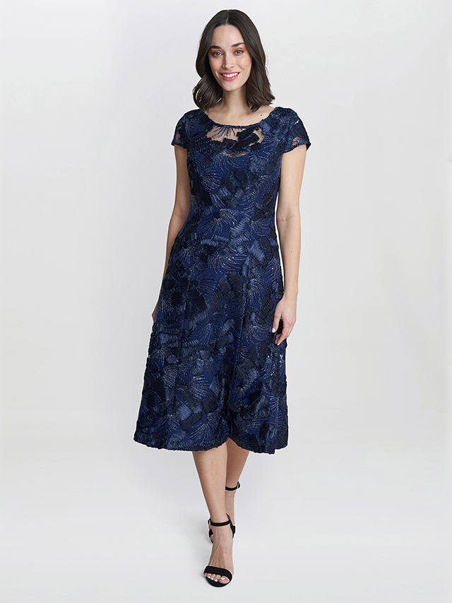 Gina Bacconi Abella Illusion Jewel Floral Dress, Navy