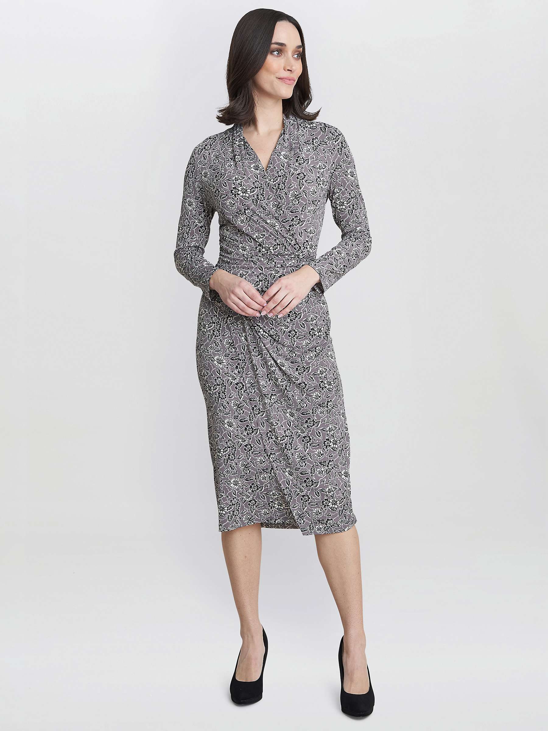 Buy Gina Bacconi Floral Ruched Waist Jersey Dress, Silver Grey Online at johnlewis.com