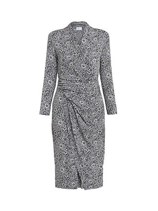 Gina Bacconi Floral Ruched Waist Jersey Dress, Silver Grey