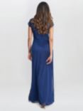 Gina Bacconi Cecilia Maxi Dress Embroidered Illusion Neckline, Navy