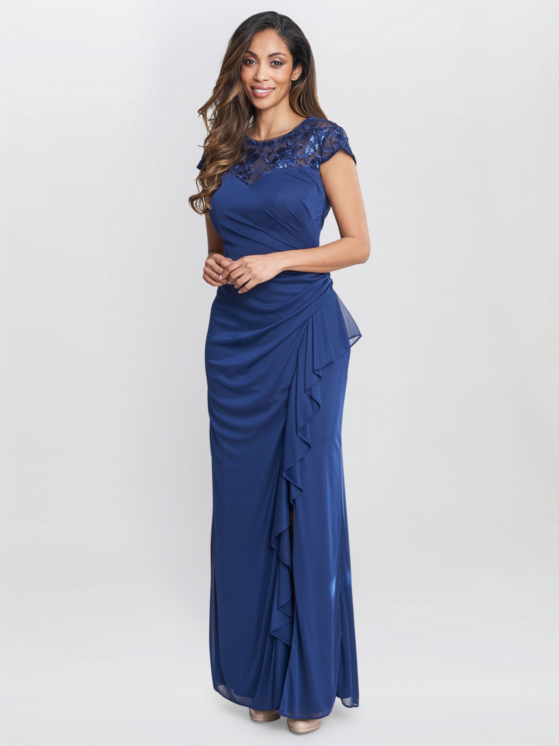 Buy Gina Bacconi Cecilia Maxi Dress Embroidered Illusion Neckline, Navy Online at johnlewis.com
