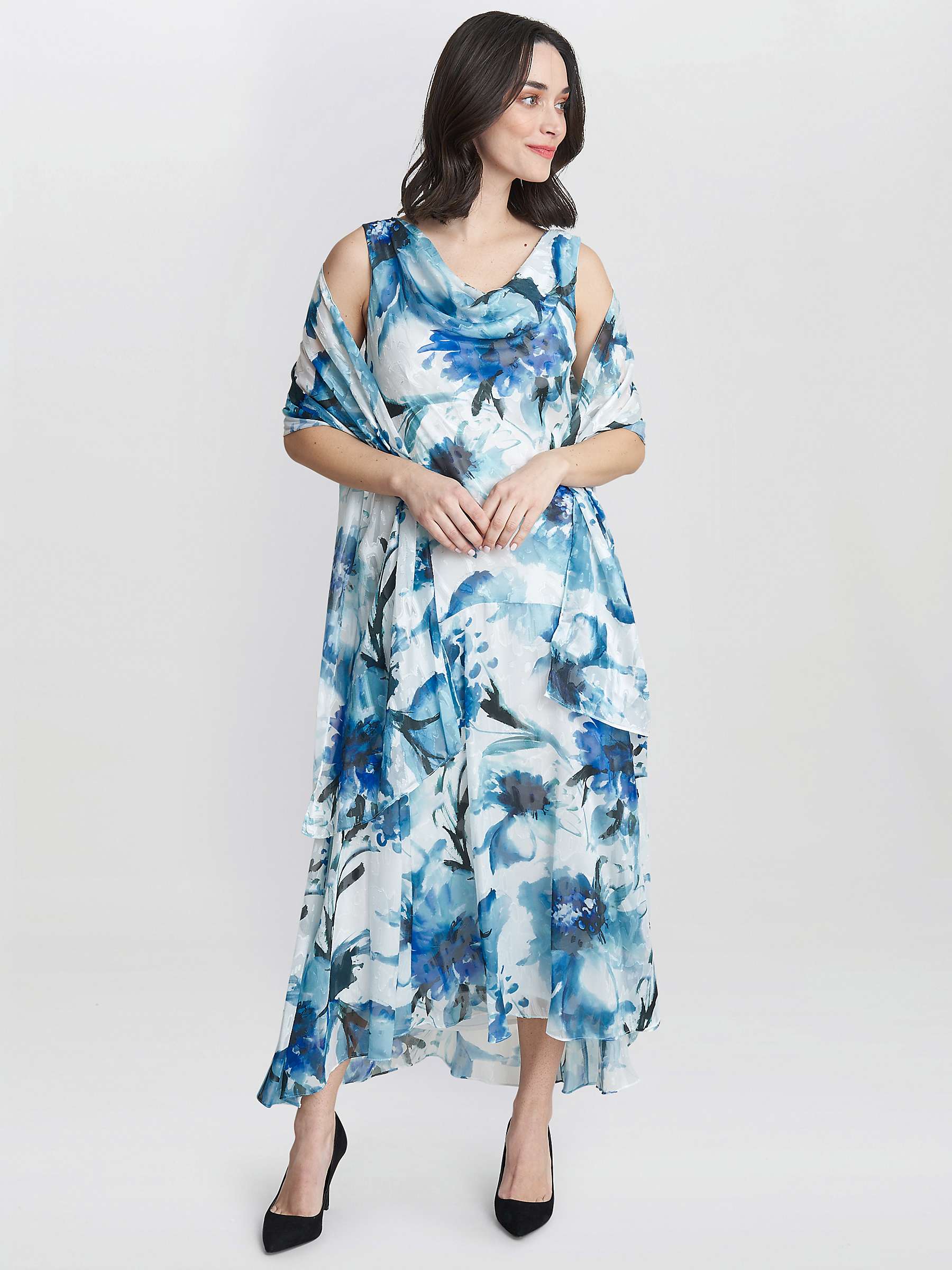 Buy Gina Bacconi Angelica Cowl Neck Midi Dress And Shawl, Multi Online at johnlewis.com