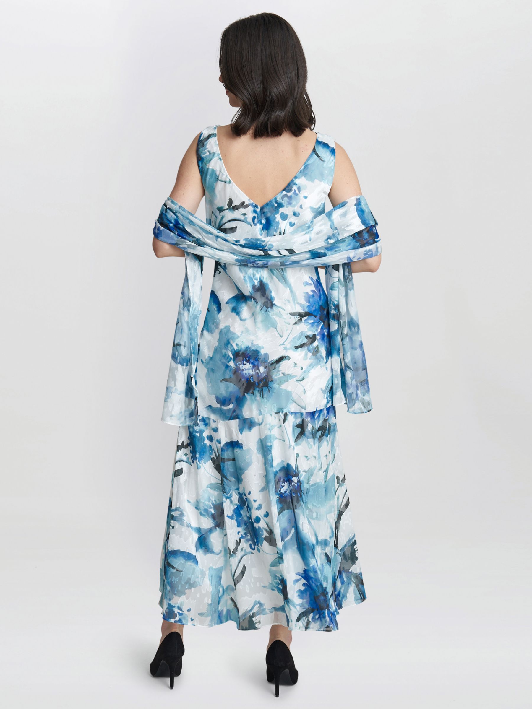 Gina Bacconi Angelica Cowl Neck Midi Dress And Shawl, Multi, 10