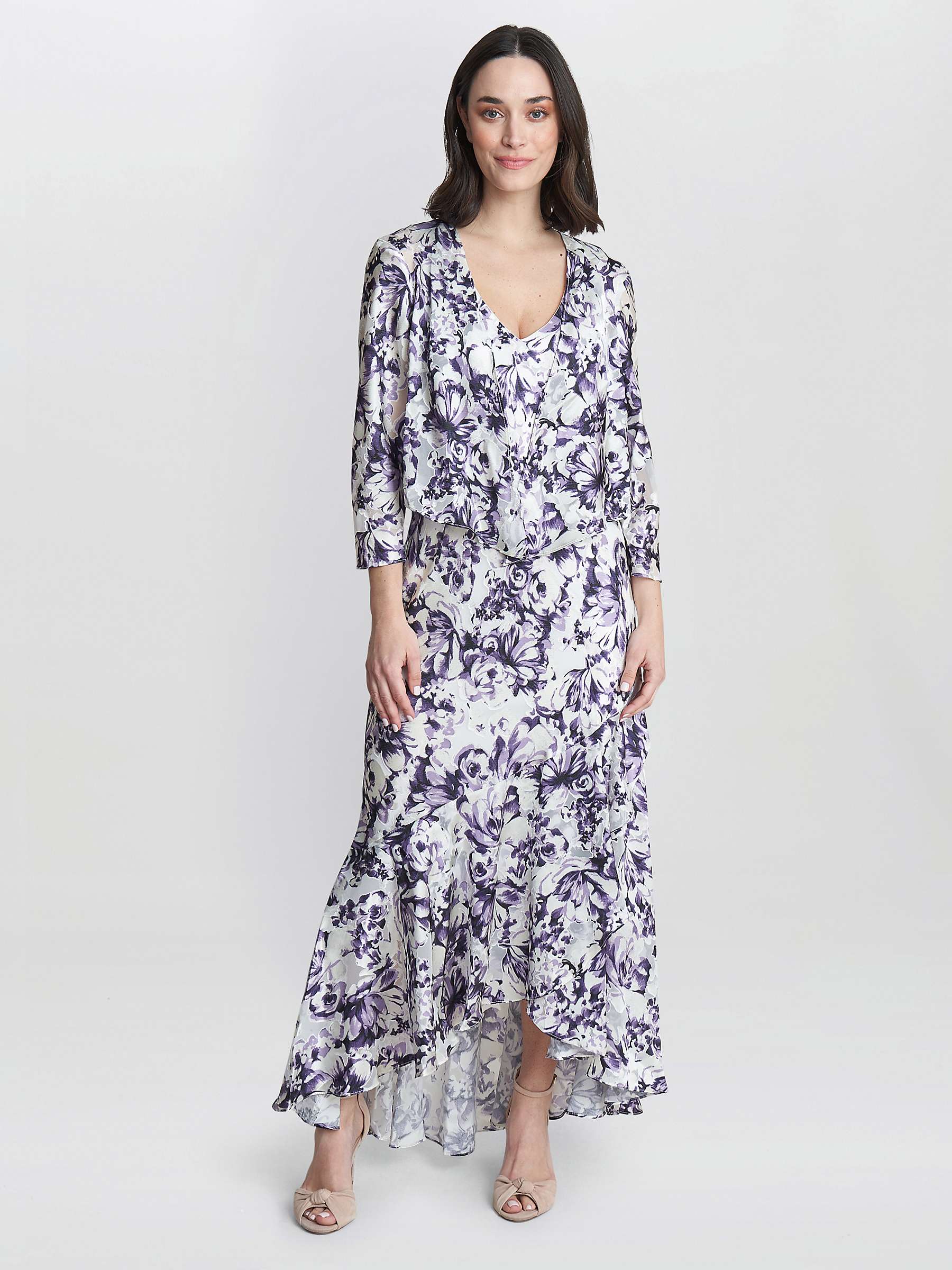 Buy Gina Bacconi Rina Sleeveless Midi Dress And Jacket, Ivory / Purple Online at johnlewis.com