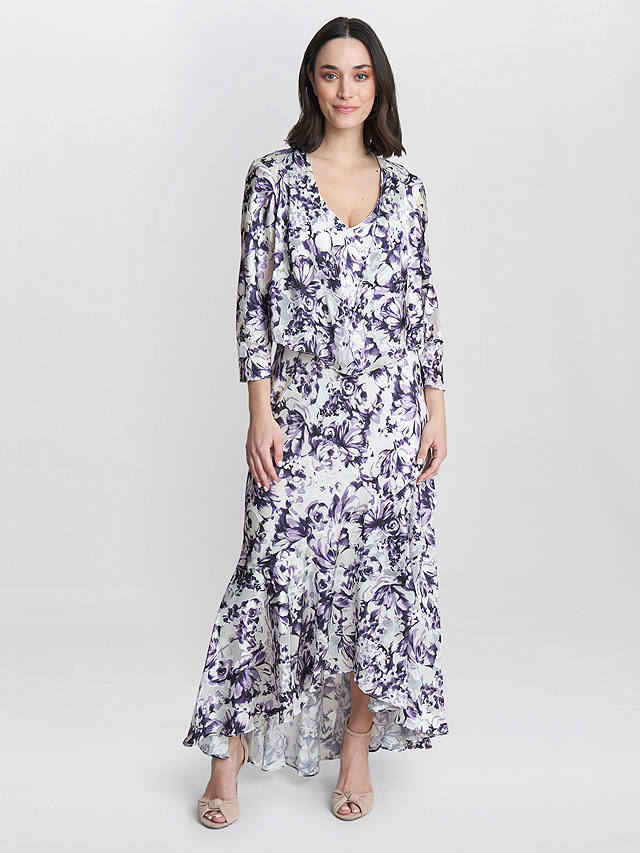 Gina Bacconi Rina Sleeveless Midi Dress And Jacket, Ivory / Purple