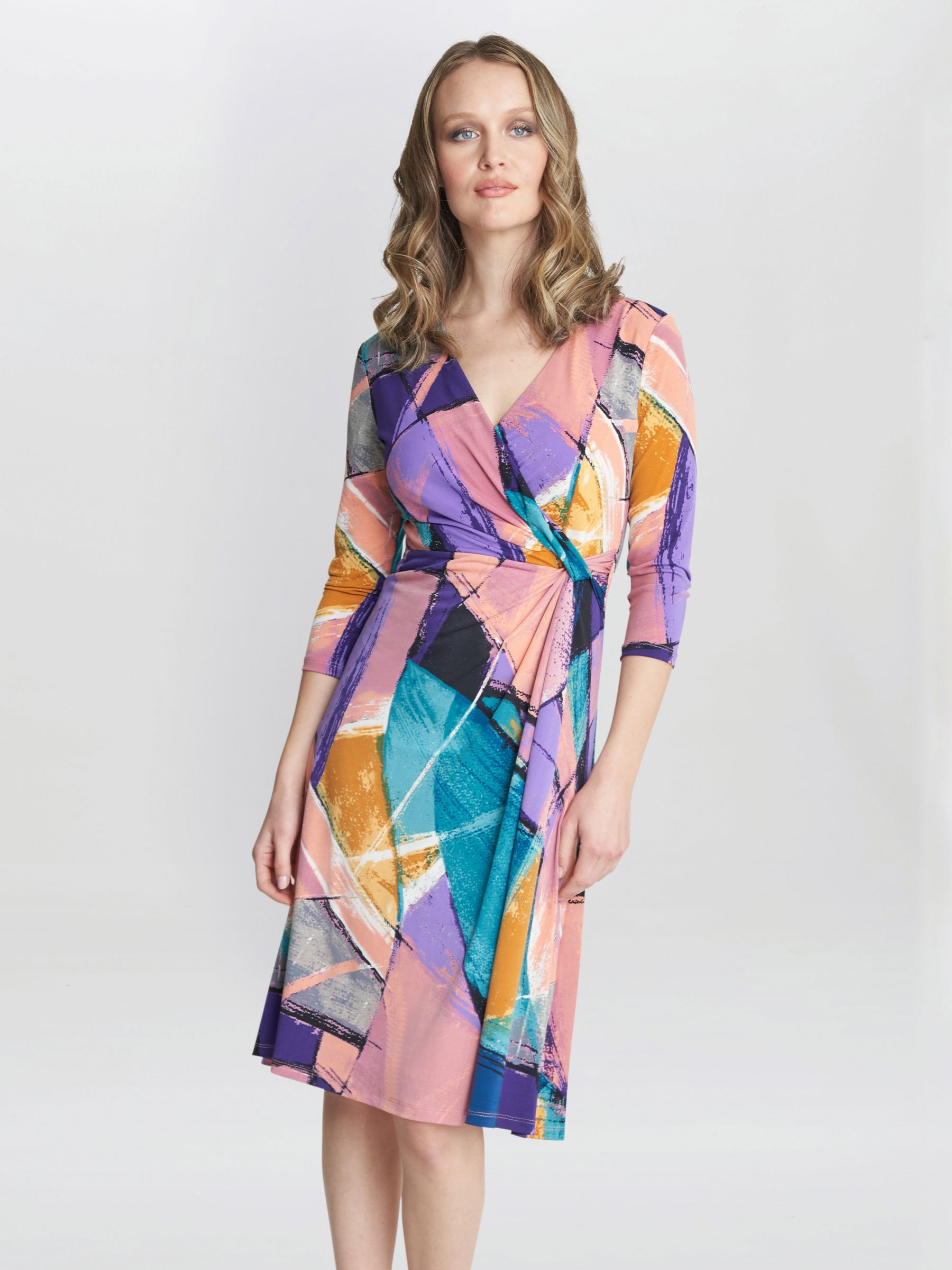 Gina Bacconi Becky Jersey Wrap Dress, Peach/Multi, 8