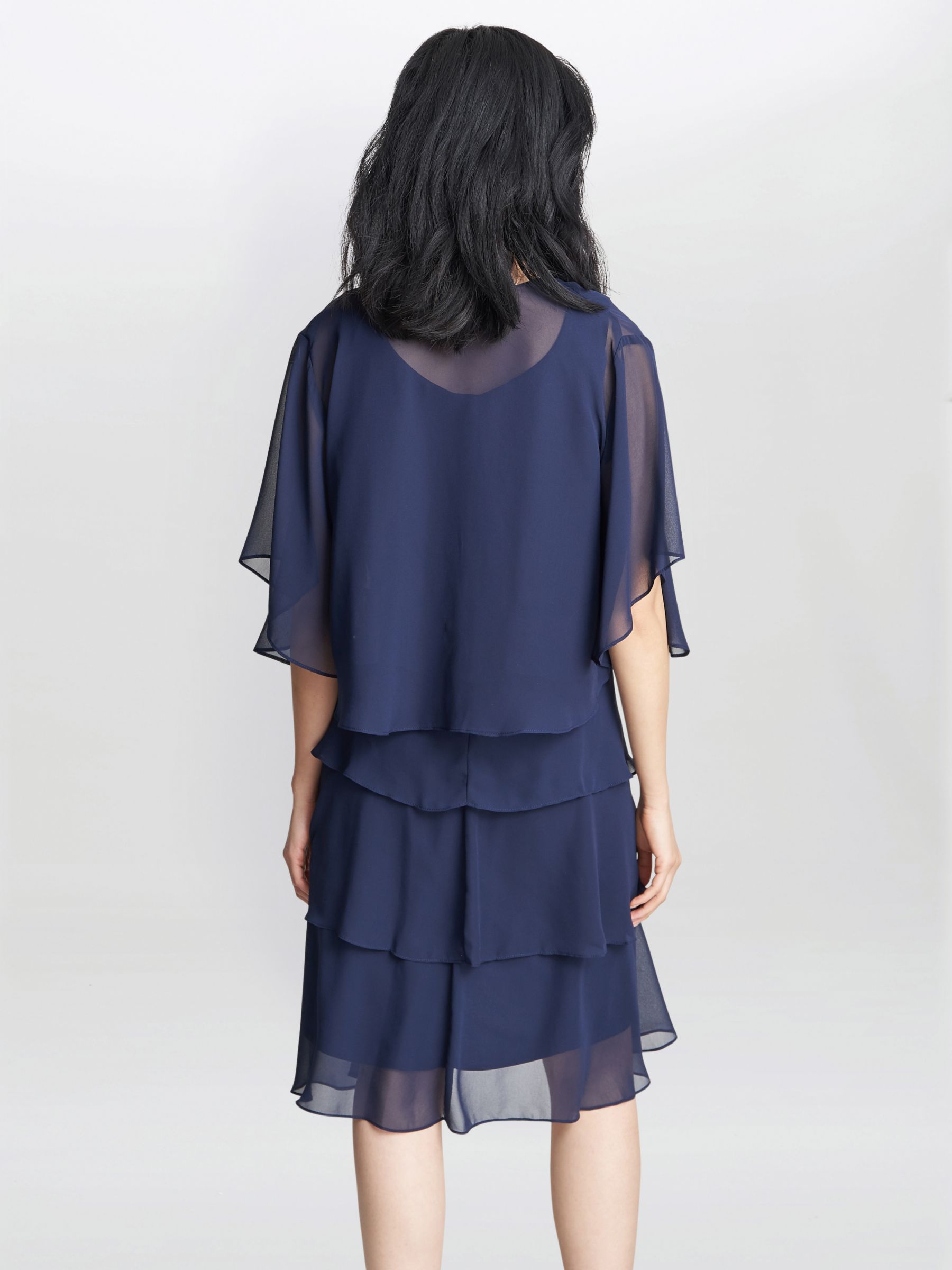 Gina Bacconi Toni Chiffon Tier Jacket and Beaded Neck Dress, Navy, 12