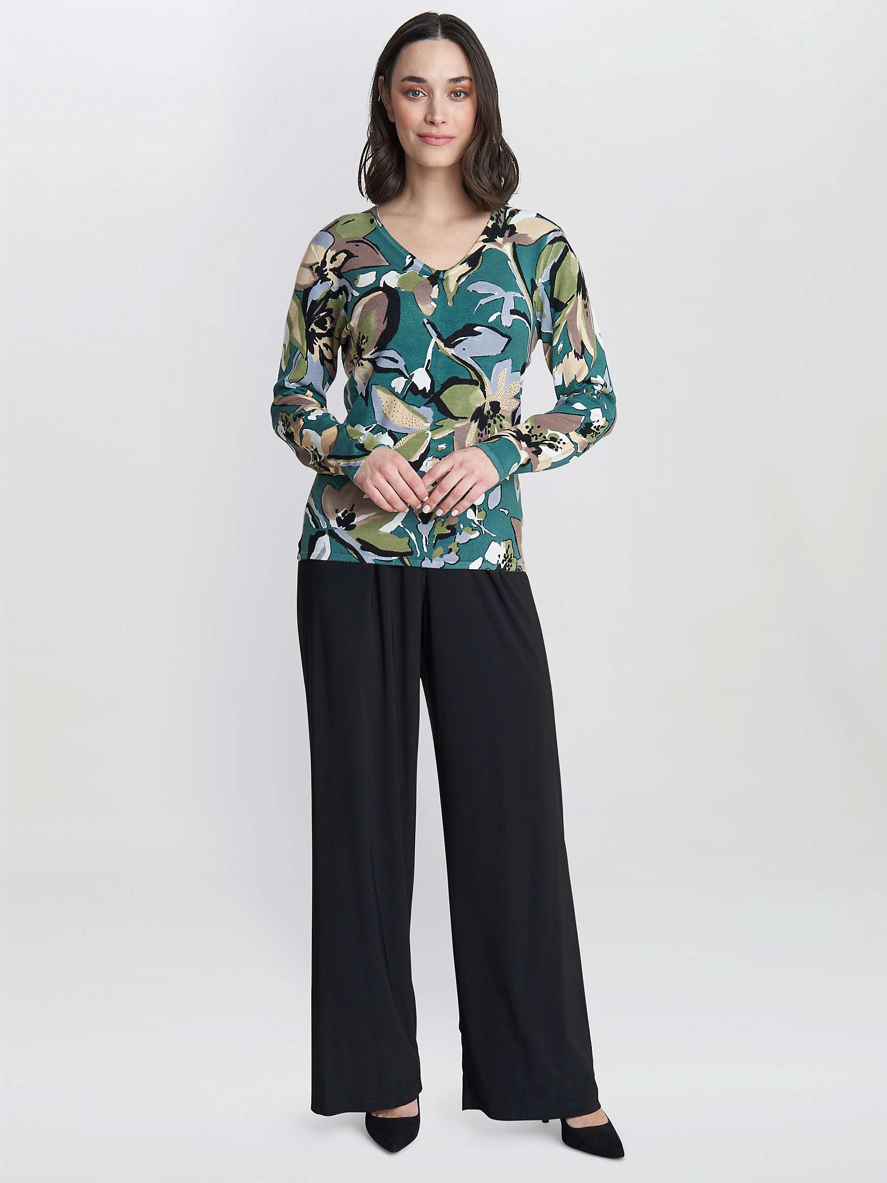 Buy Gina Bacconi Leonora Floral Diamante Jumper, Green Online at johnlewis.com