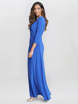 Gina Bacconi Twist Detail A-Line Maxi Jersey Dress, Cobalt