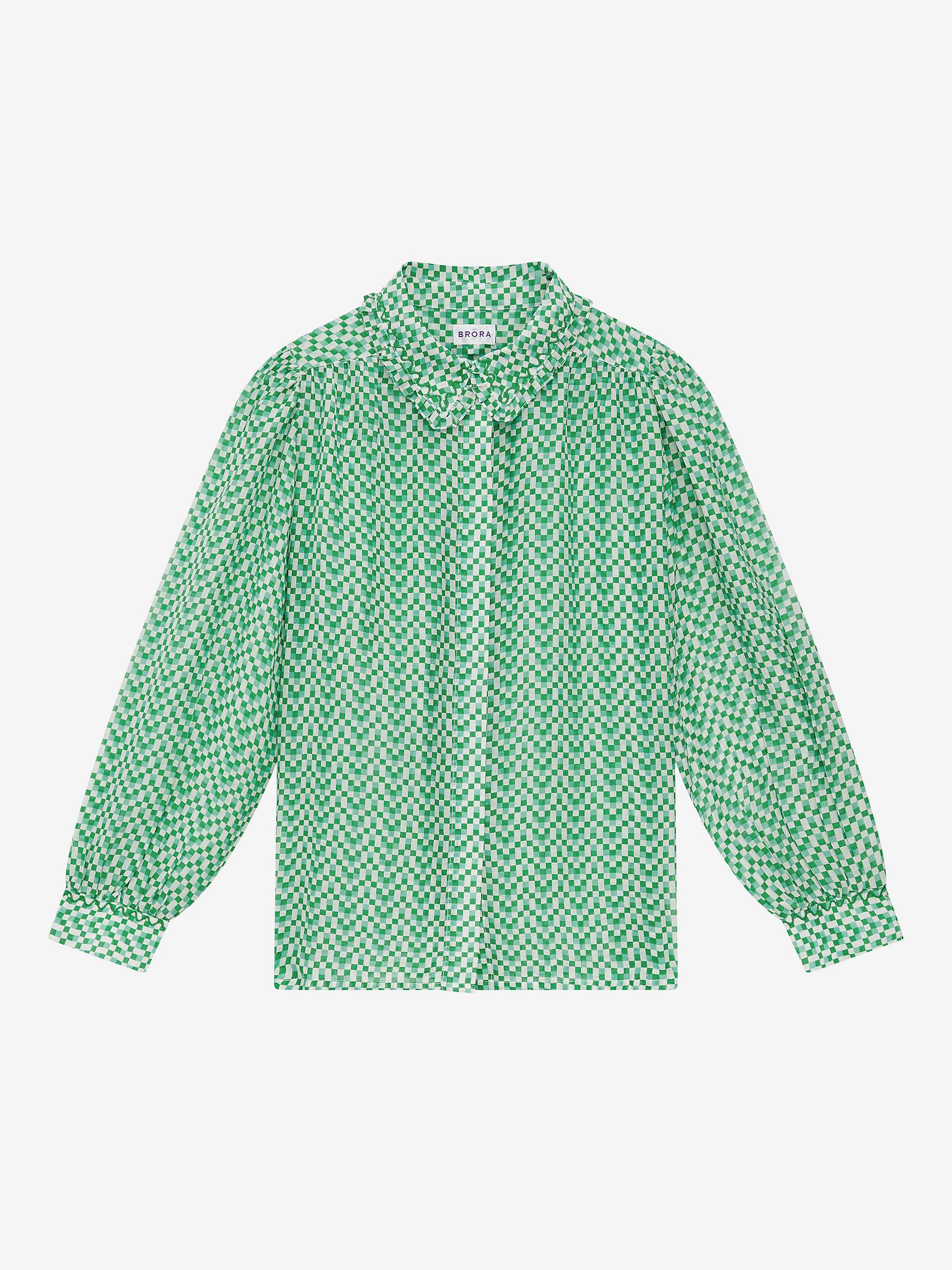 Buy Brora Silk Cotton Checkerboard Print Blouse, Emerald/Multi Online at johnlewis.com