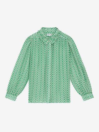Brora Silk Cotton Checkerboard Print Blouse, Emerald/Multi