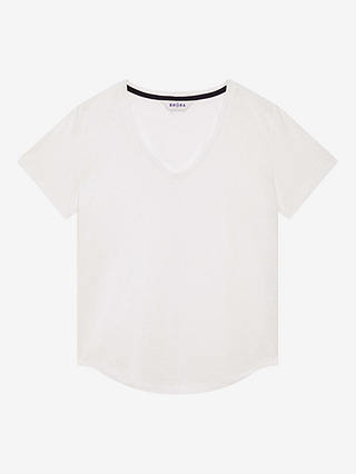 Brora Linen Knit V-Neck T-Shirt, White