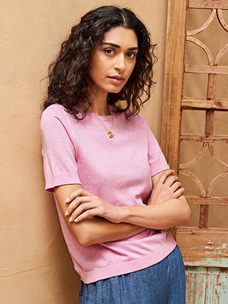 Brora Cotton Knitted Short Sleeve Top, Rose