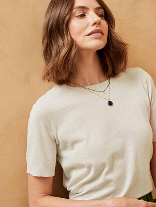 Brora Cotton Knitted Short Sleeve Top, Chalk