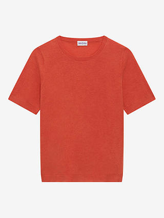 Brora Cotton Knitted Short Sleeve Top, Clementine