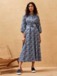 Brora Abstract Print Organic Cotton Midi Shirt Dress, Indigo Zigzag, Indigo Zigzag