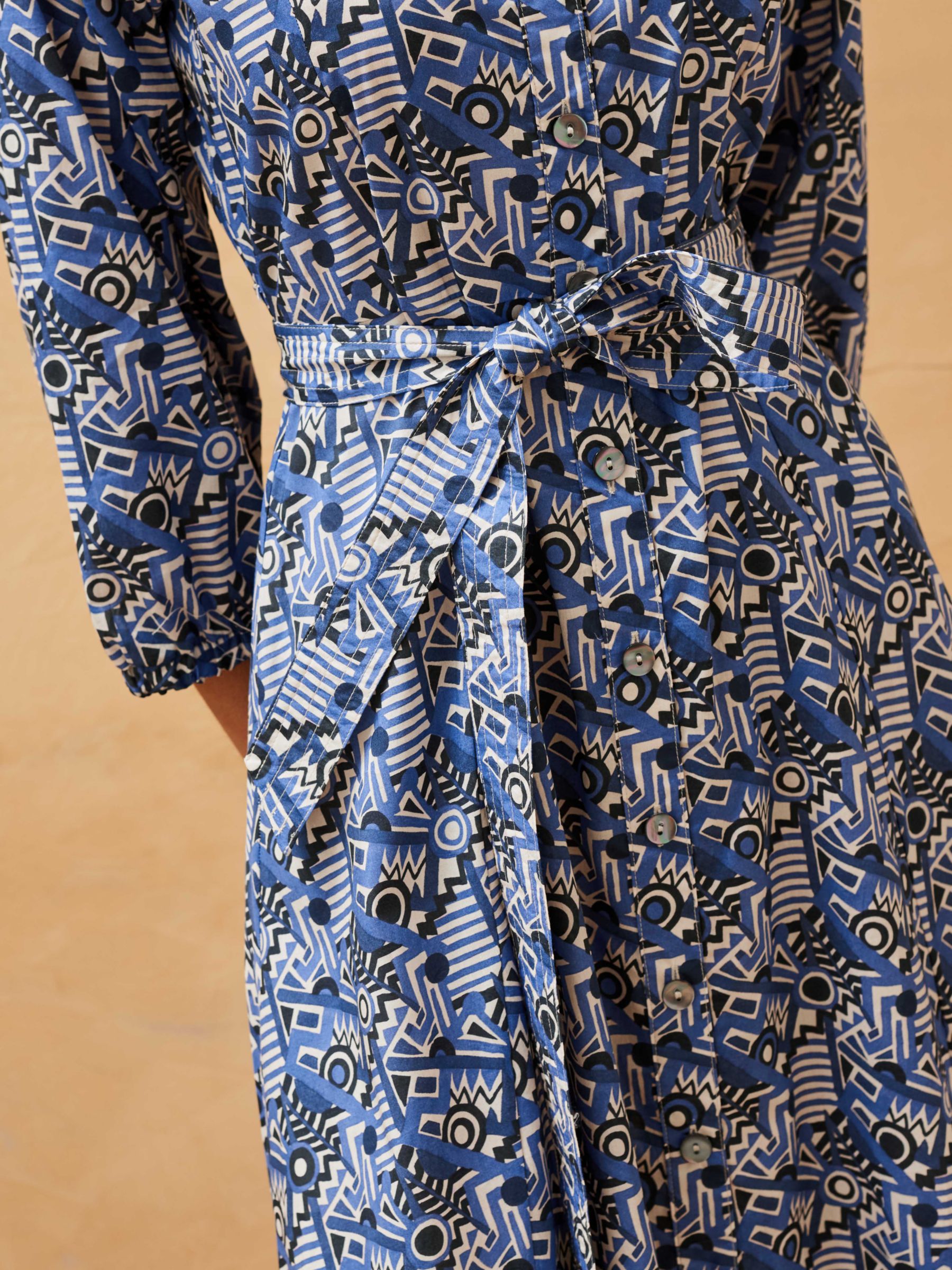 Buy Brora Abstract Print Organic Cotton Midi Shirt Dress, Indigo Zigzag Online at johnlewis.com