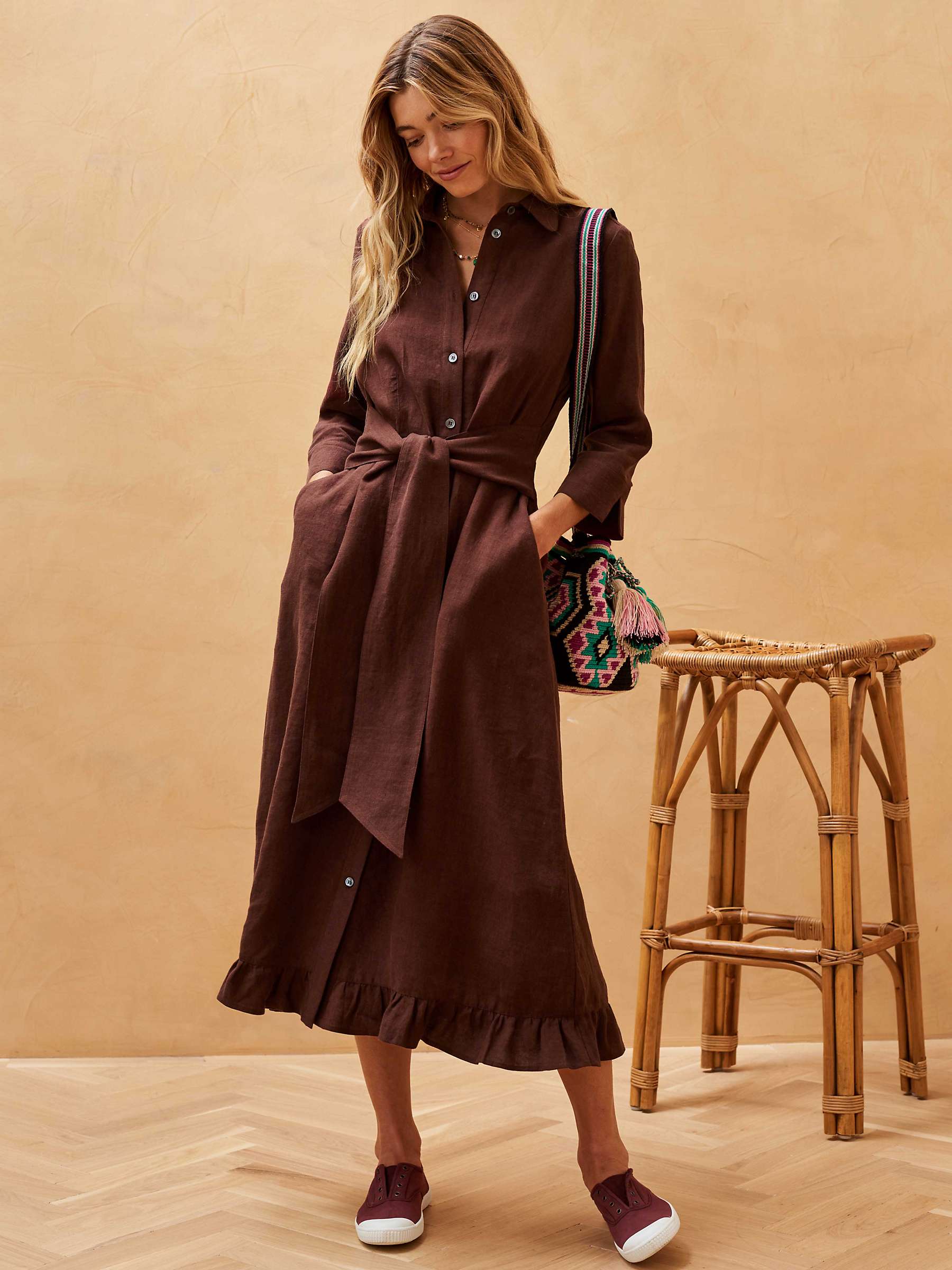 Buy Brora Linen Midi Shirt Dress, Chocolate Online at johnlewis.com
