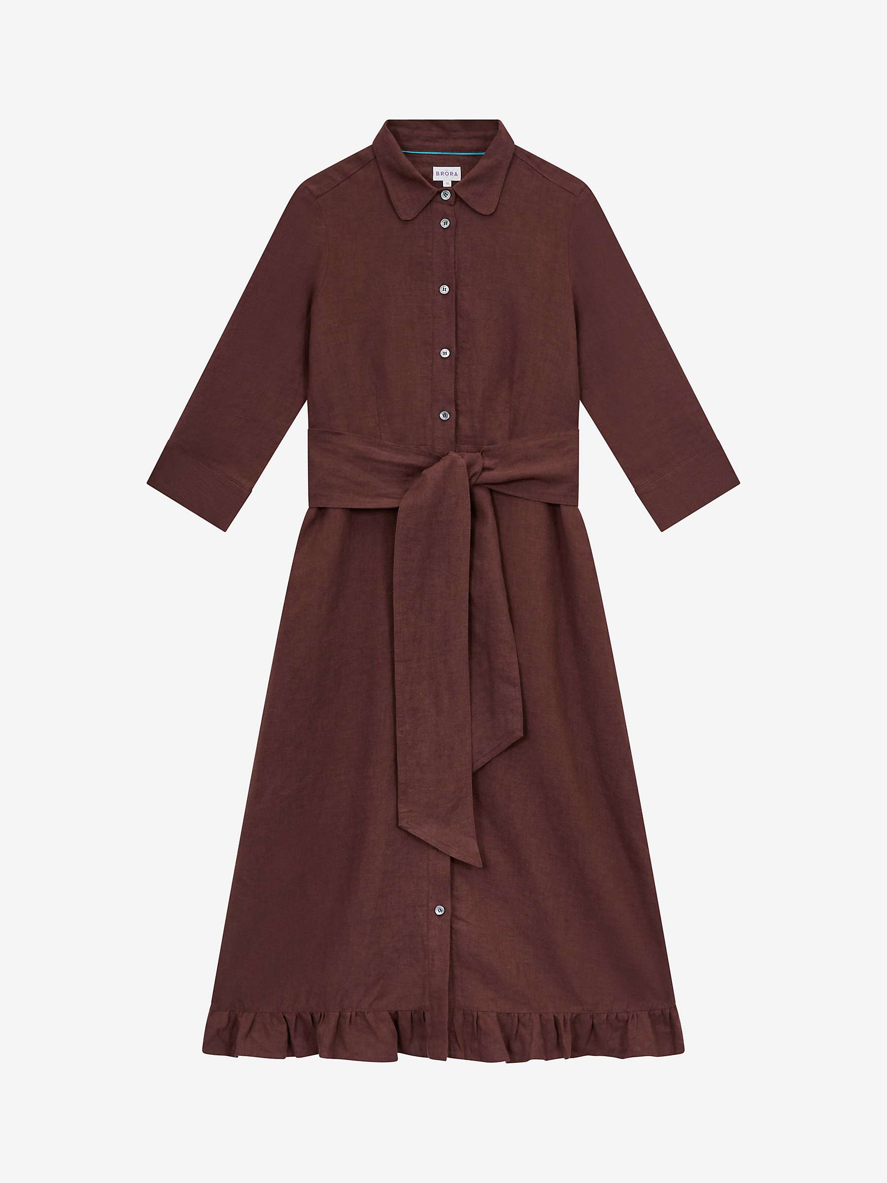 Buy Brora Linen Midi Shirt Dress, Chocolate Online at johnlewis.com