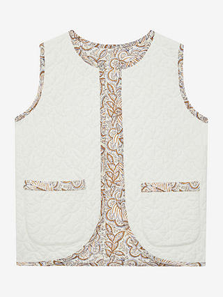 Brora Block Print Quilted Reversible Waistcoat, Almond/Multi