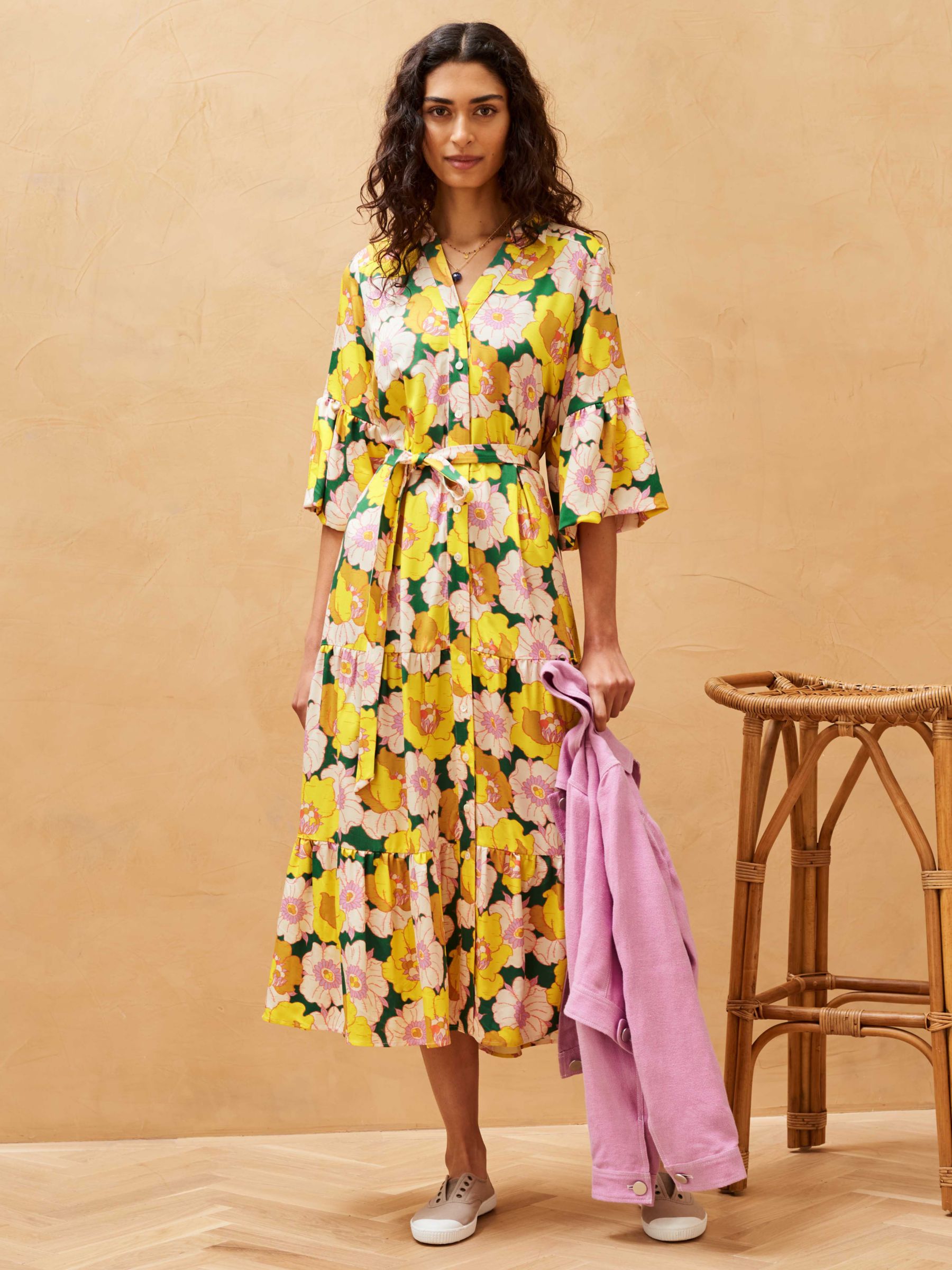 Brora Liberty Floral Print Midi Shirt Dress, Mimosa/Multi, 6