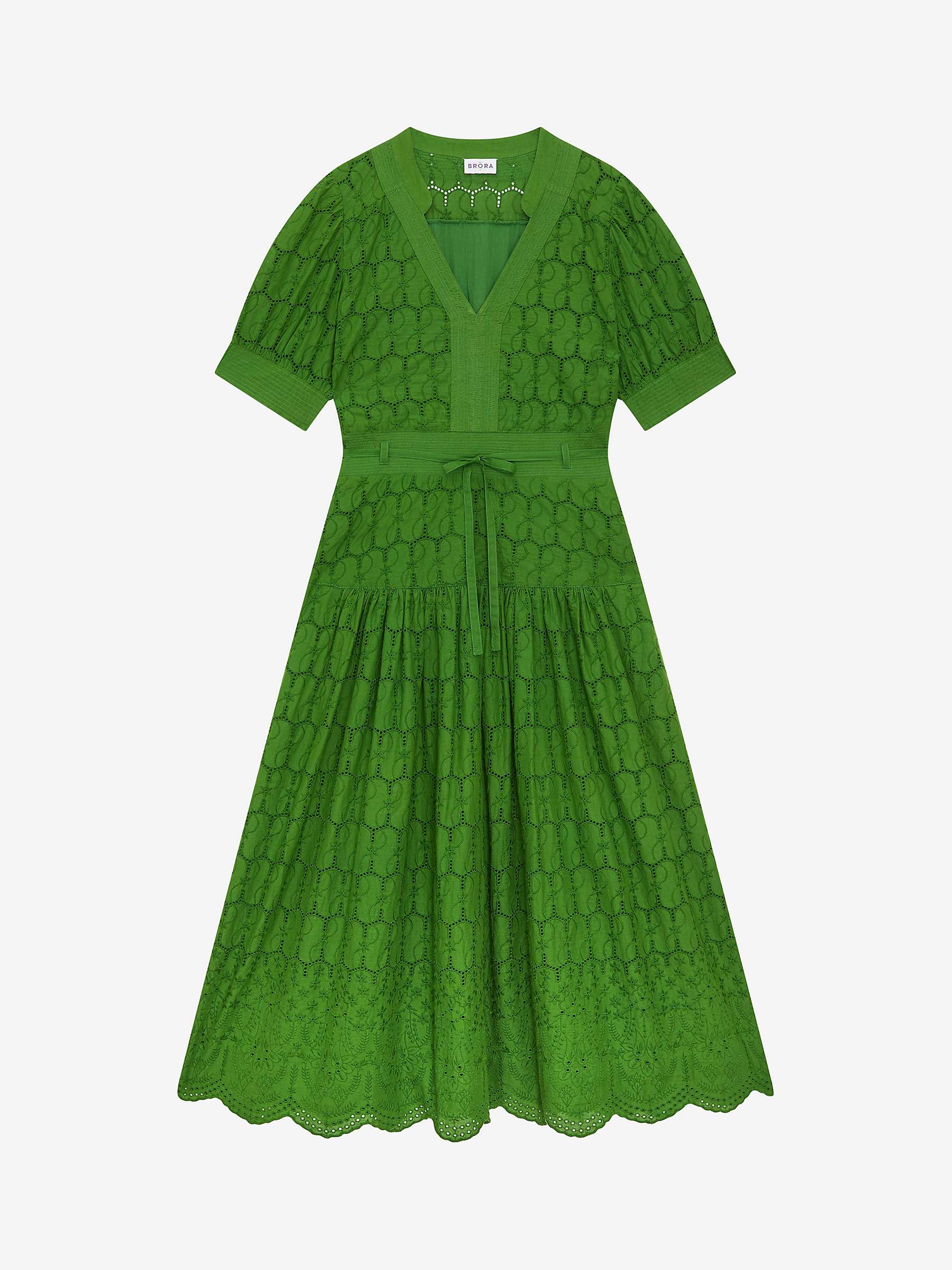 Buy Brora Organic Cotton Broderie Anglaise Midi Dress, Nettle Online at johnlewis.com