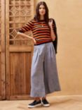 Brora Cotton Stripe Elbow Length Sleeve Jumper, Navy/Marigold