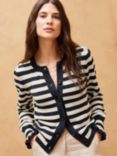 Brora Cotton Knot Stripe Cardigan, Navy/Marigold