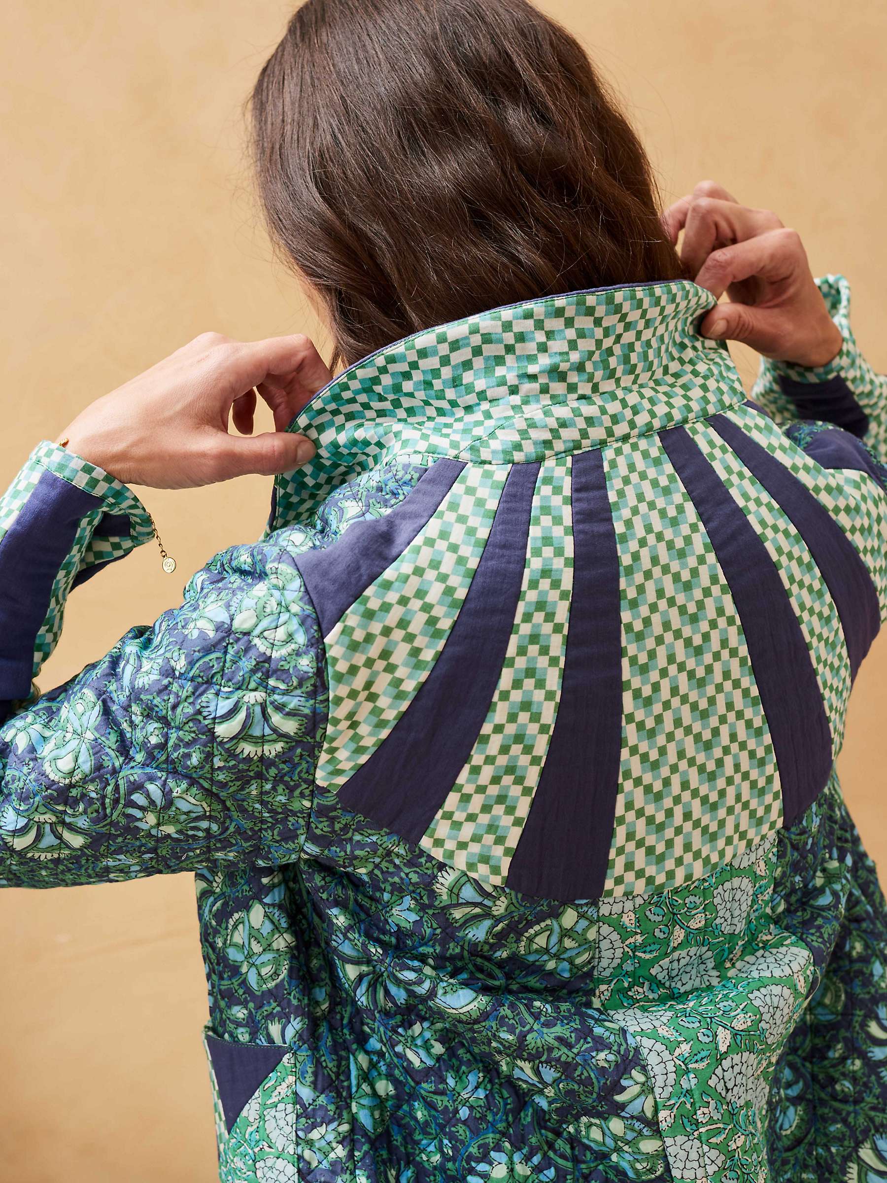 Buy Brora Cotton Block Print Quilted Jacket, Emerald/Multi Online at johnlewis.com