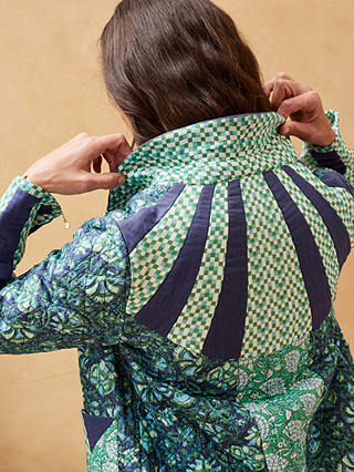 Brora Cotton Block Print Quilted Jacket, Emerald/Multi