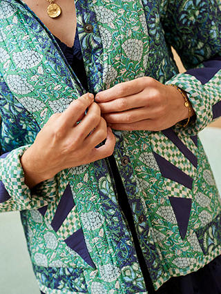 Brora Cotton Block Print Quilted Jacket, Emerald/Multi