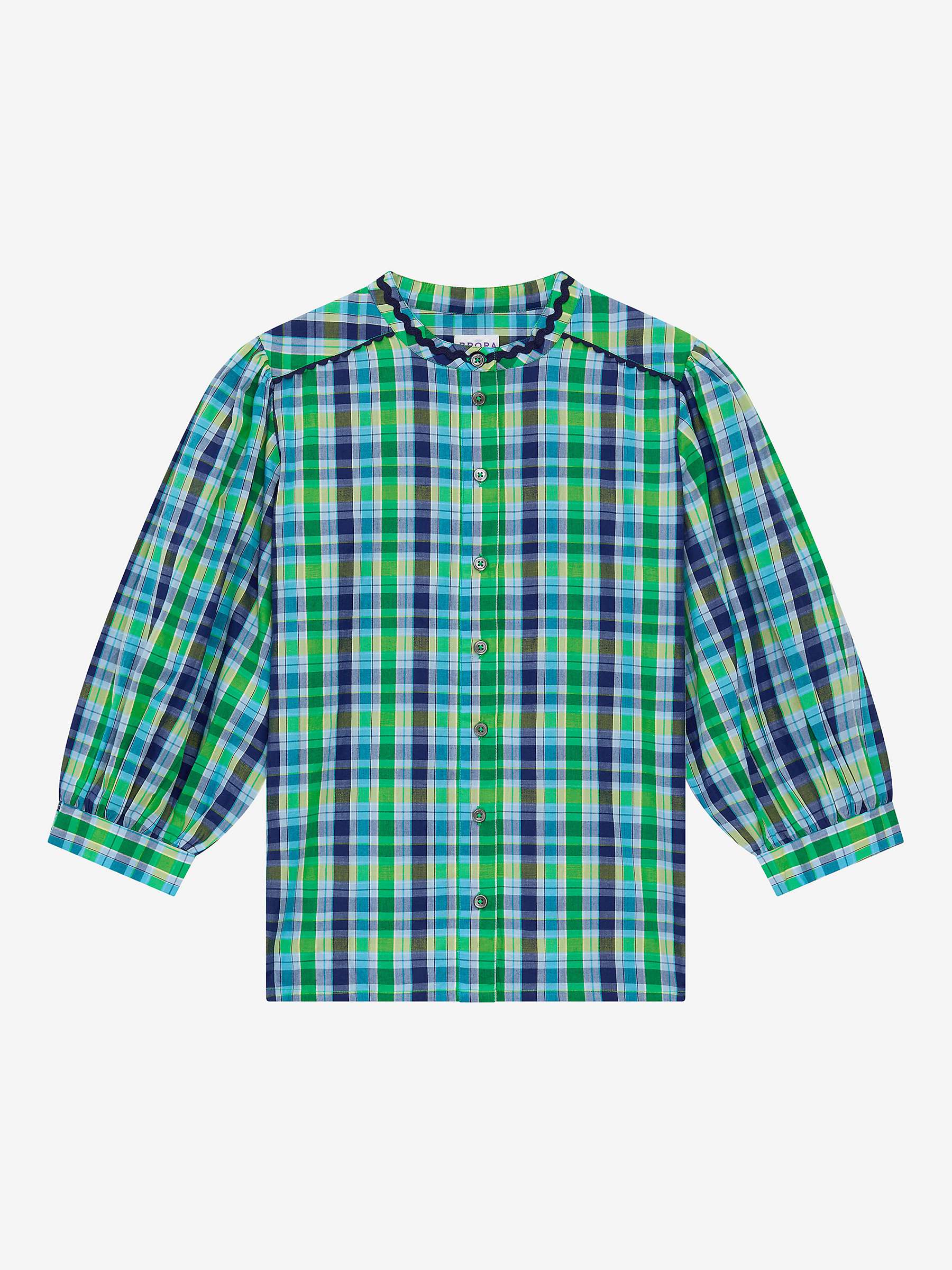 Buy Brora Ric Rac Trim Checked Shirt, Emerald/Multi Online at johnlewis.com