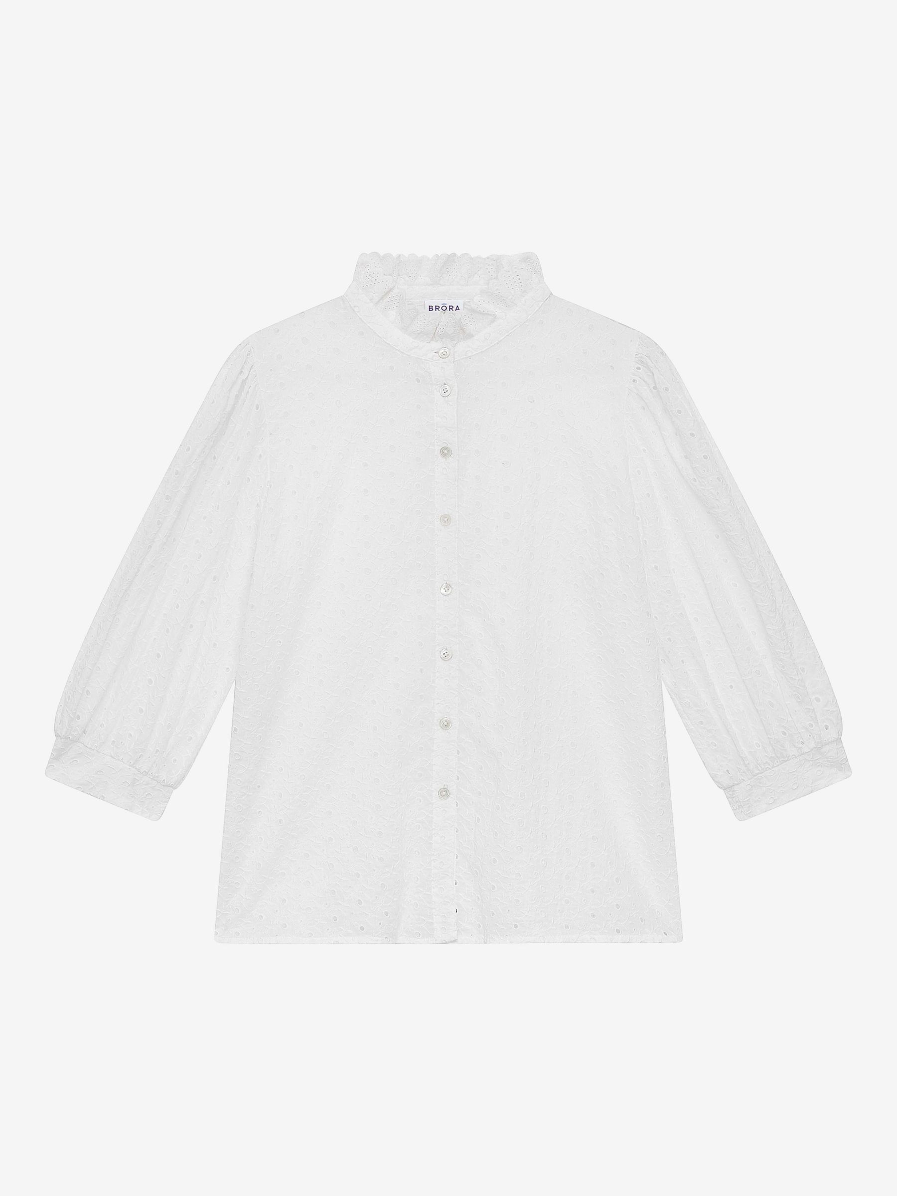 Buy Brora Organic Cotton Broderie Anglaise Blouse, White Online at johnlewis.com