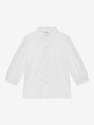 Brora Organic Cotton Broderie Anglaise Blouse, White