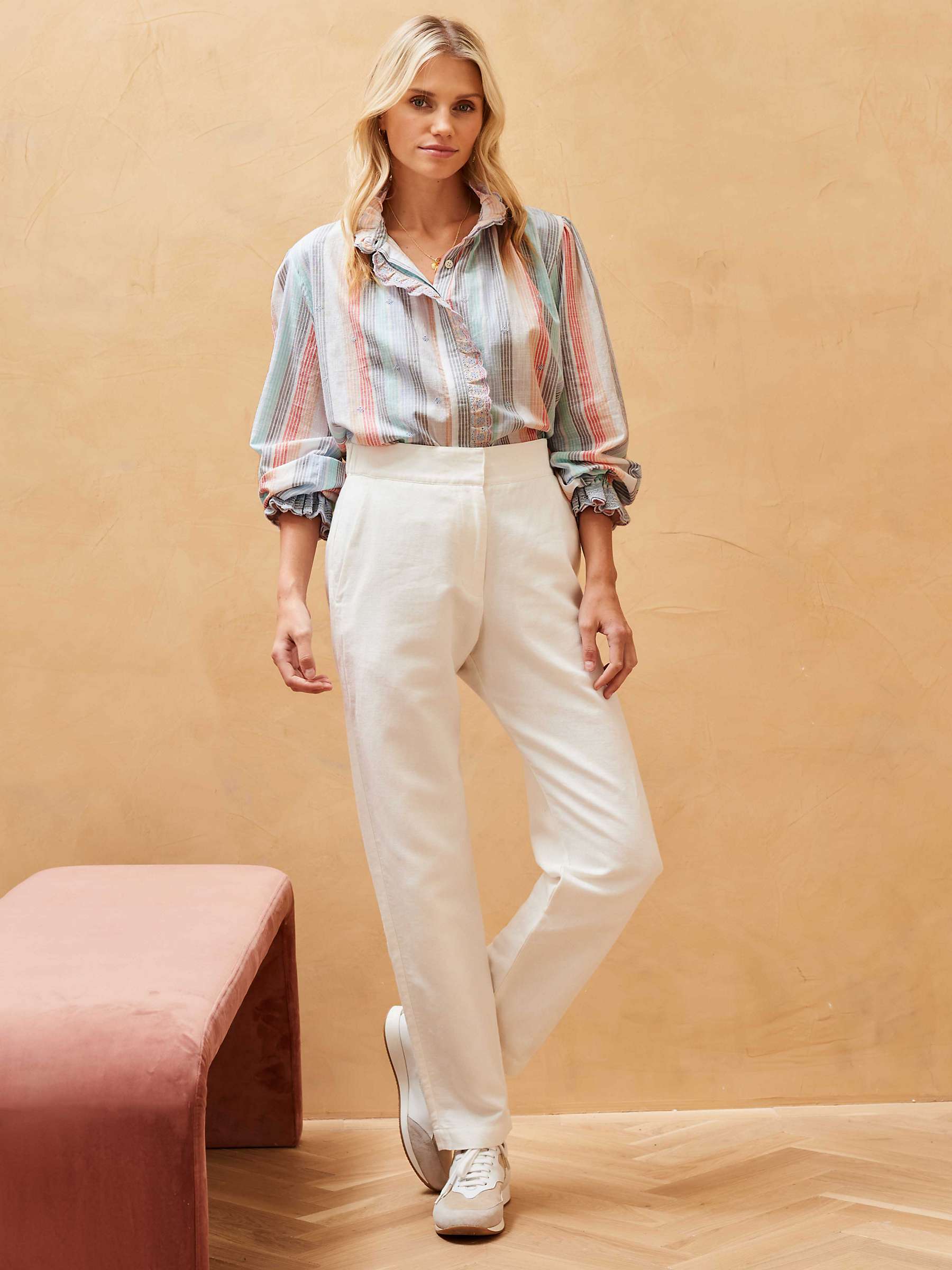 Buy Brora Cotton Stripe Broderie Anglaise Trim Blouse, Multi Online at johnlewis.com