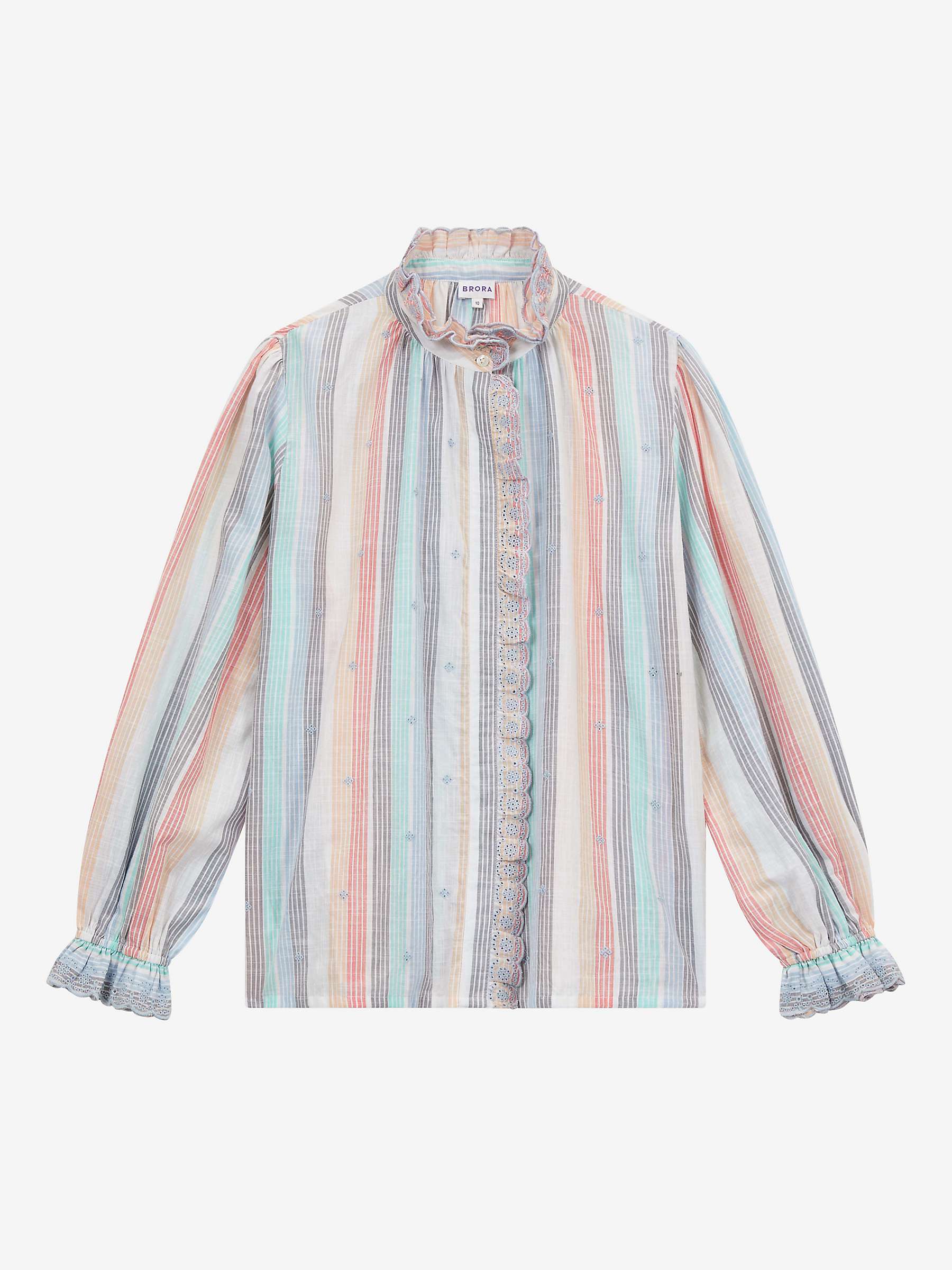 Buy Brora Cotton Stripe Broderie Anglaise Trim Blouse, Multi Online at johnlewis.com