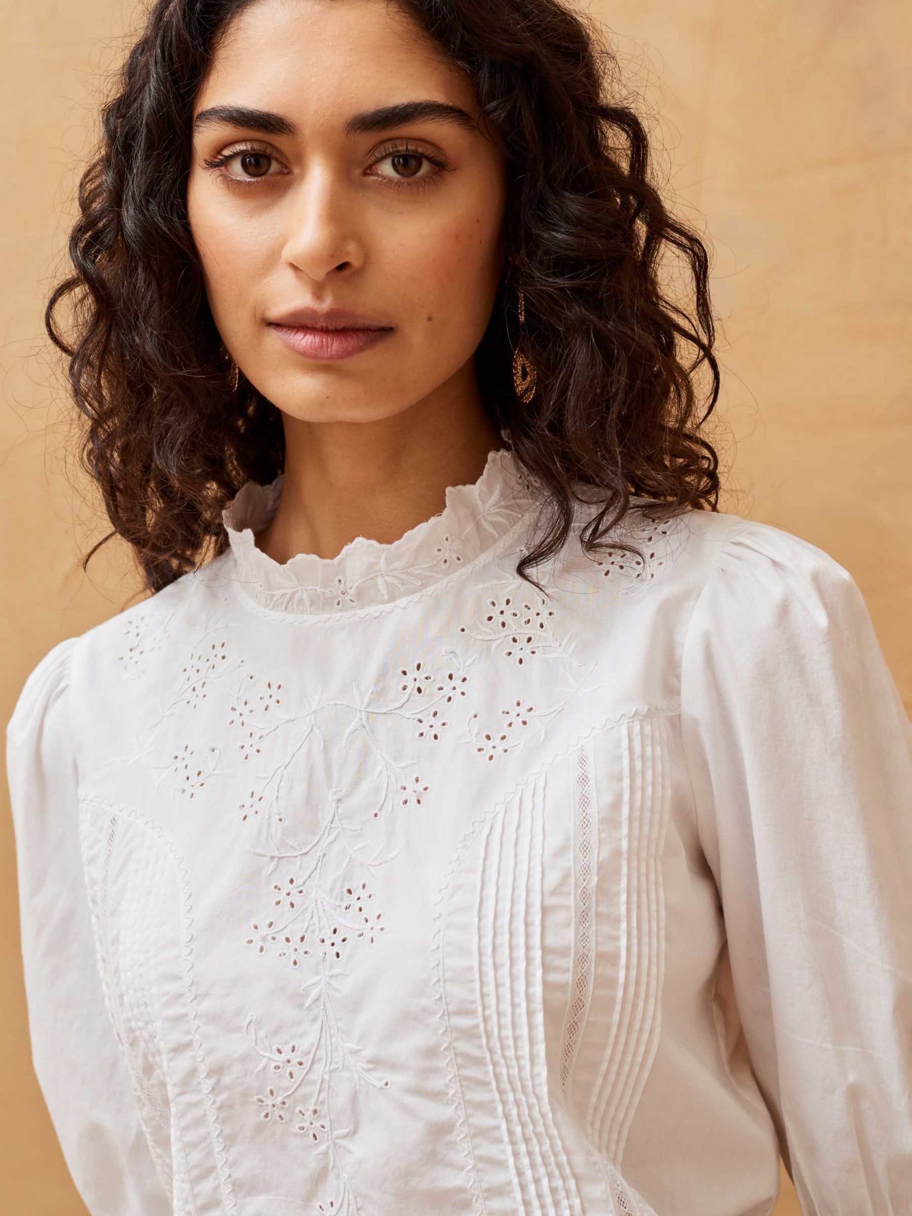 Buy Brora Organic Cotton Embroidered Blouse, White Online at johnlewis.com