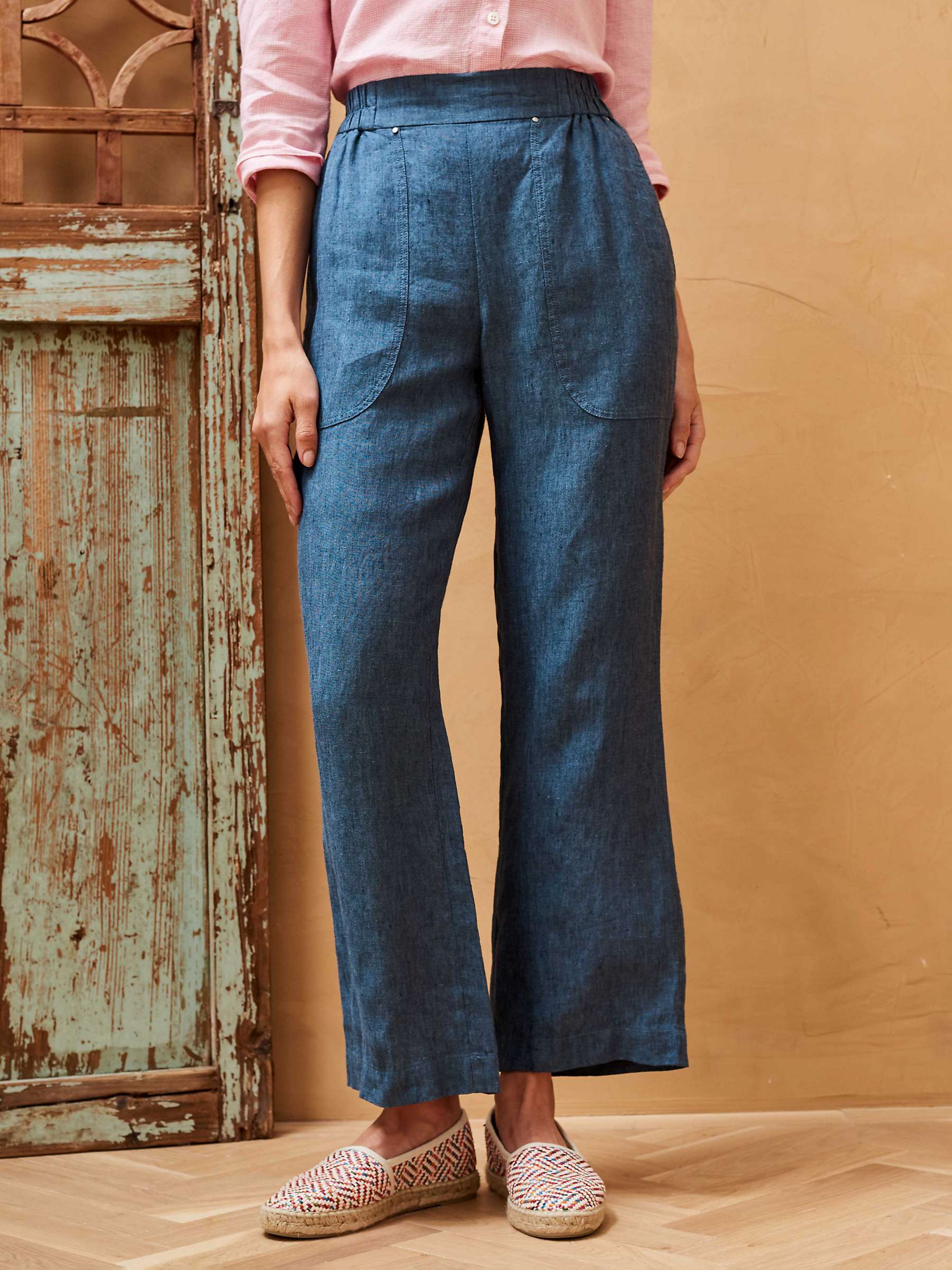 Buy Brora Cross Weave Linen Pull-On Trousers, Indigo Online at johnlewis.com