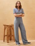 Brora Herringbone Weave Wide Leg Linen Trousers, Chambray