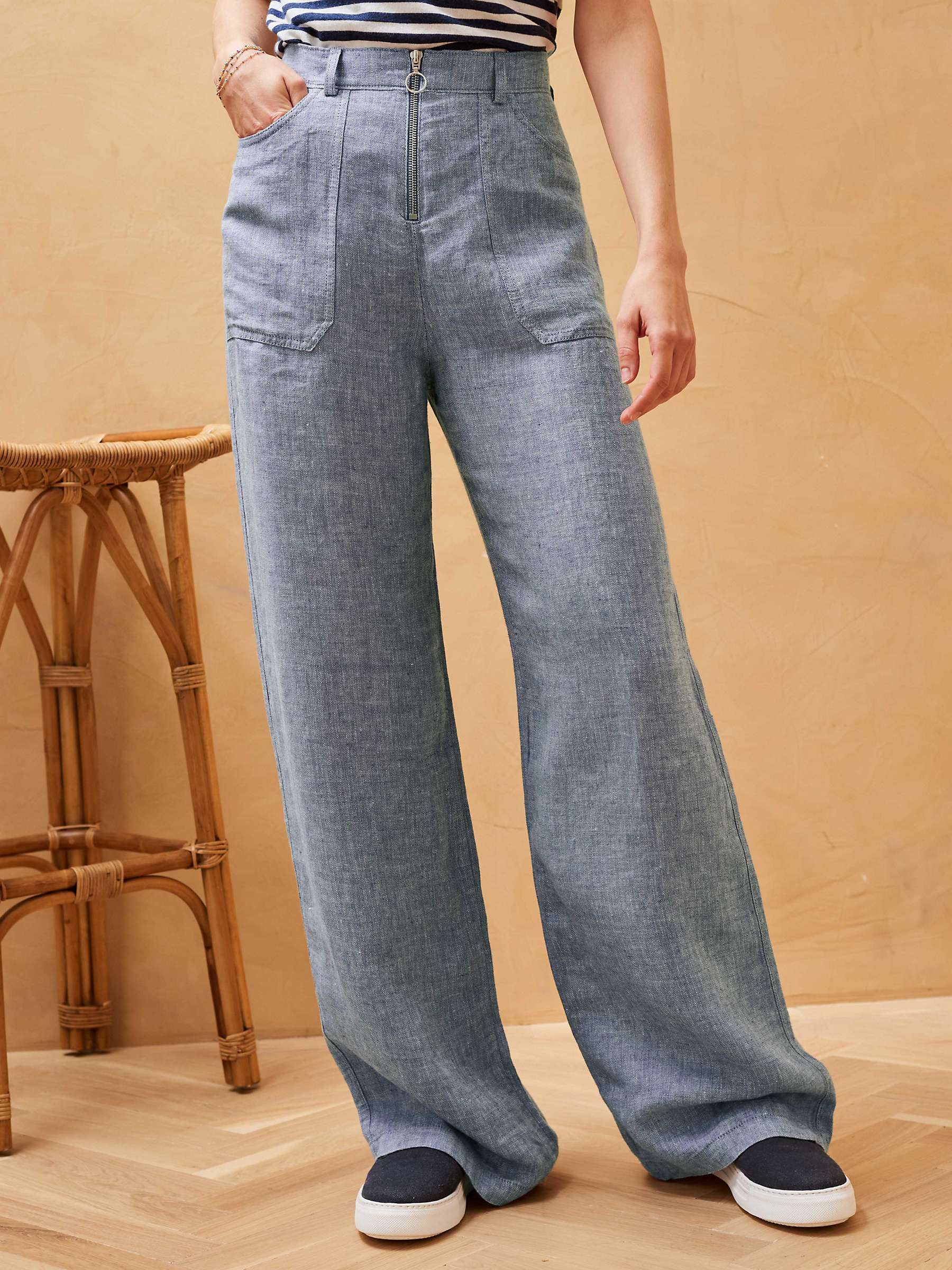 Buy Brora Herringbone Weave Wide Leg Linen Trousers, Chambray Online at johnlewis.com
