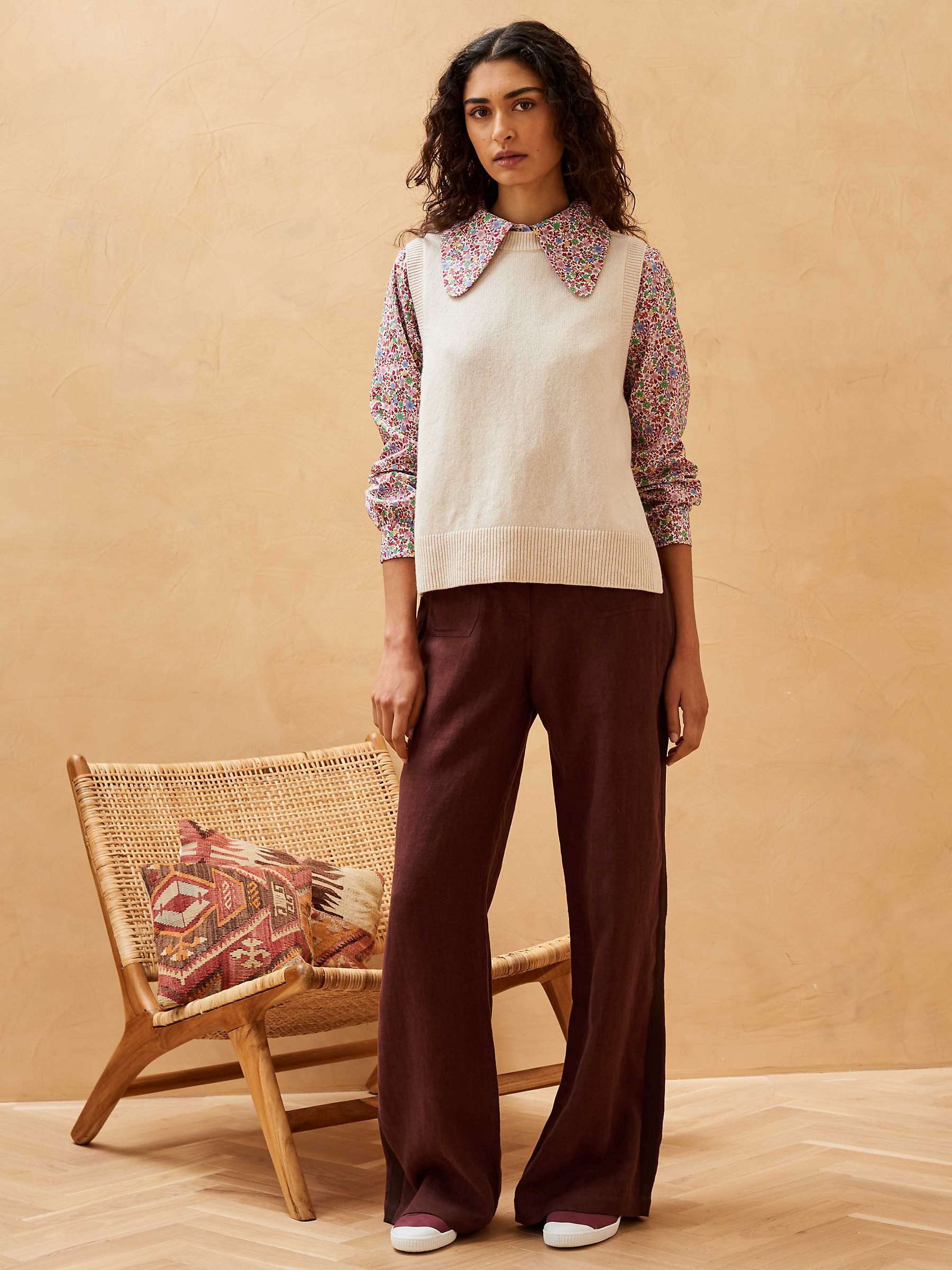 Buy Brora Wide Leg Linen Trousers, Chocolate Online at johnlewis.com