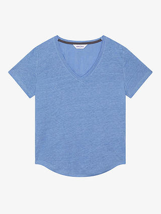 Brora Linen Knit V-Neck T-Shirt, Cornflower