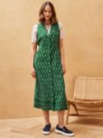 Brora Cotton Ikat Print Waistcoat Dress, Emerald, Emerald