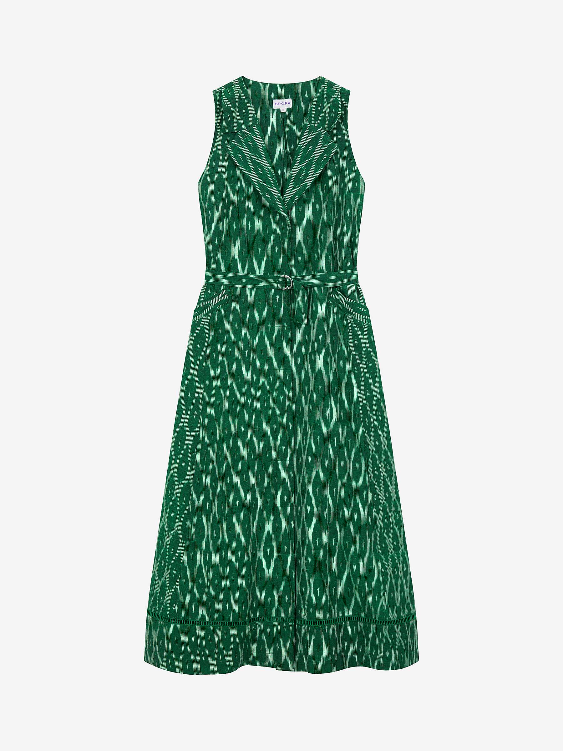 Buy Brora Cotton Ikat Print Waistcoat Dress, Emerald Online at johnlewis.com