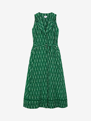 Brora Cotton Ikat Print Waistcoat Dress, Emerald