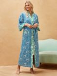 Brora Organic Cotton Patchwork Dressing Gown, Sky/Multi, Sky/Multi