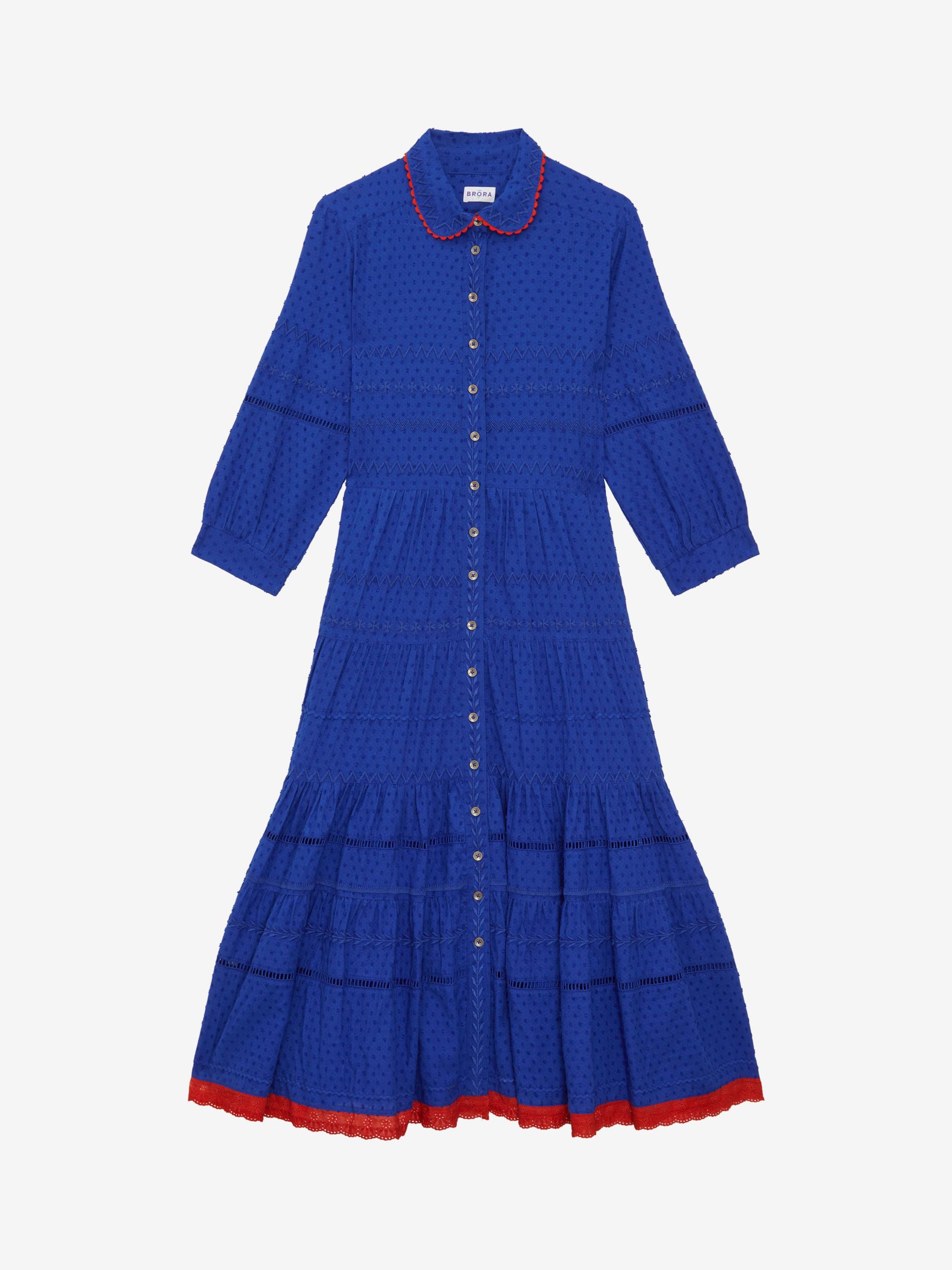 Brora Organic Cotton Folk Shirt Dress, Cobalt, 6