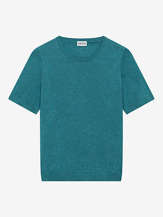 Brora Cotton Knitted Short Sleeve Top, Aquamarine