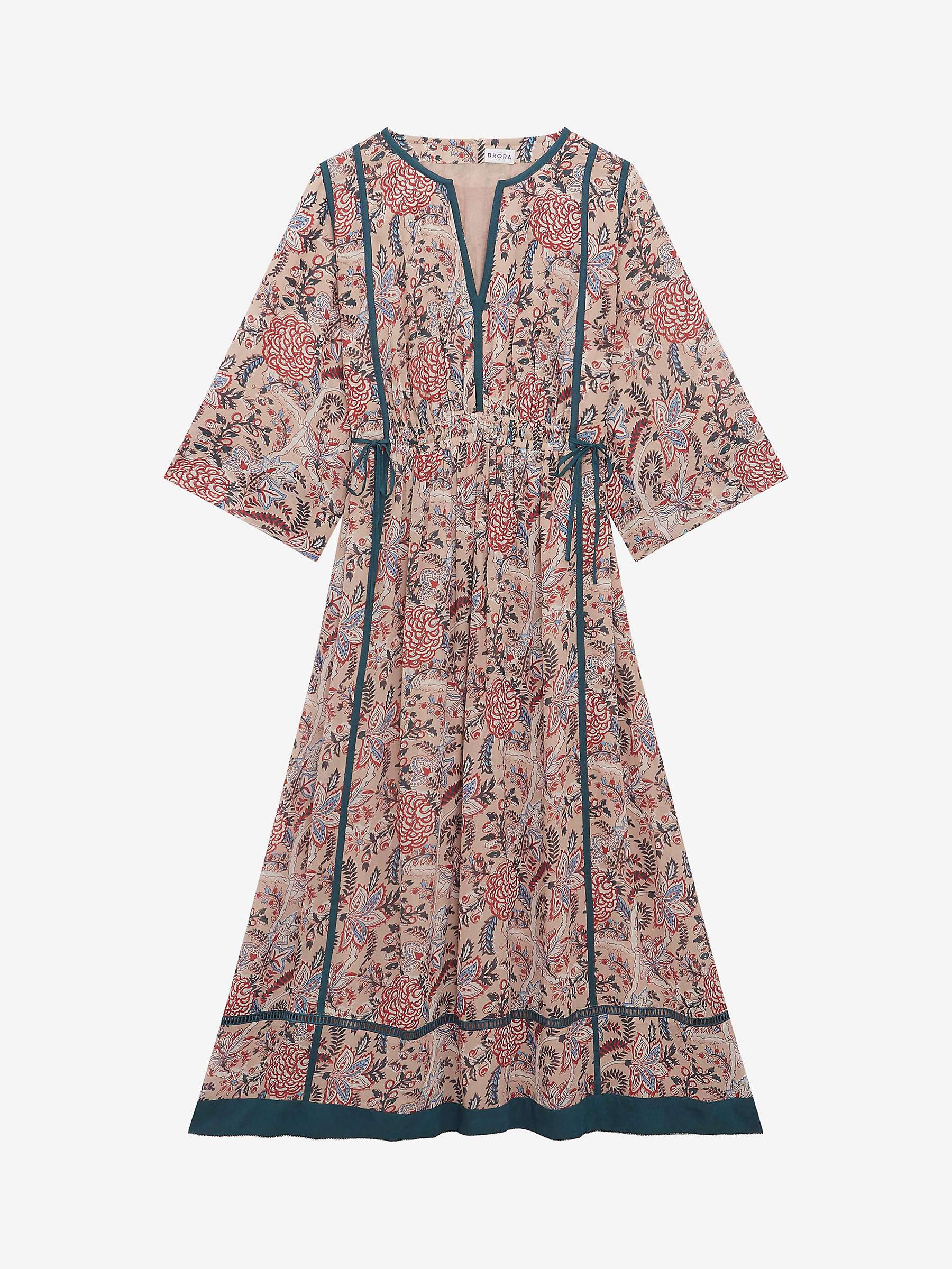 Buy Brora Botanical Print Silk Midi Dress, Oyster/Multi Online at johnlewis.com